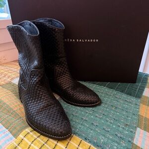 Freda Salvador Black Woven Dolly Leather Boots